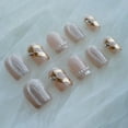 thumbnail image 2 of [GLORS] Purely Handmade Short Press On Nails | Elegant French Pink Pearl Gold Fake False Nail | Salon Quality in Short Square Press on Nails (M, SS) ALT2, 2 of 3