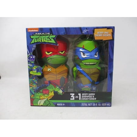Nickelodeon Kids 3-in-1 Shampoo Conditioner Body Wash Set (2 Bottles, Berry And Cherry Scents, 28 oz total net) Teenage Mutant Ninja Turtles Children Tear Free