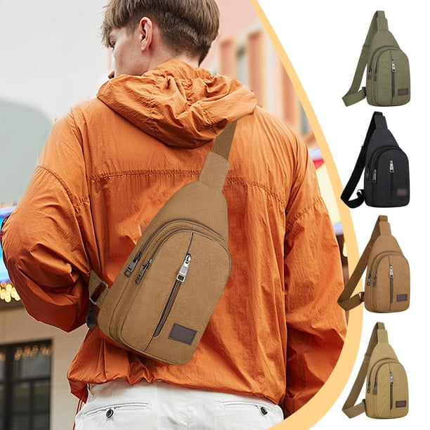 Bolso de pecho de lona para hombre | Mochila de senderismo de gran capacidad | Mensajero de bandolera con correa ajustable | Viajes al aire libre con múltiples compartimentos | Café Negro Verde