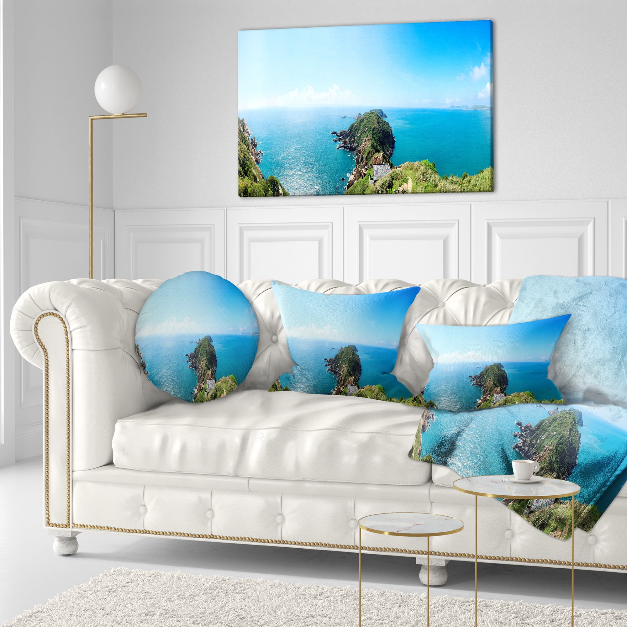 Designart Seascape View from Hillside - Photography Throw Pillow - 12x20
