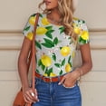 thumbnail image 6 of KLL Women 's Crew Neck Bodysuit Jumpsuits Lemon1 Print Short onesies Stretch T Shirts, 6 of 7