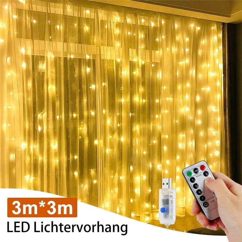Bedroom Garden Starry Fairy Lights for Wedding Christmas USB String Lights 3M X 3M 300 LED with Remote Control 8 Modes Outdoor Indoor Bed Canopy Patio LED Curtain Lights Party 