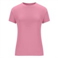 thumbnail image 4 of Lonomox Women's Solid Color Crew Neck Short Sleeve Slim Fit Basic Tops Casual Trendy T Shirts, 4 of 6