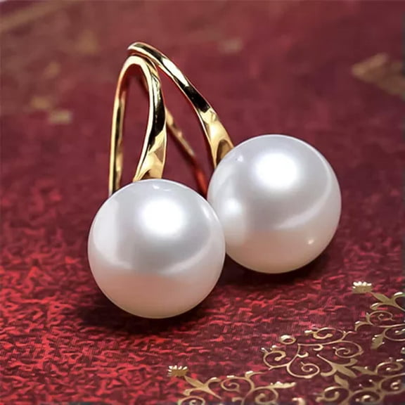 K-KED 10mm White Shell Pearl Earrings Beautiful Freshwater Pearl Ear Hook Delicate Jewelry Gift-Gold
