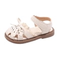 thumbnail image 3 of SGFCWSX Girls Closed Toe Sandals Bow Lace Decor Ankle Strap Soft Non-Slip Sole Summer Casual Shoes for Outdoor Daily Party Wear Beige Size 11 Little Kids, 3 of 6