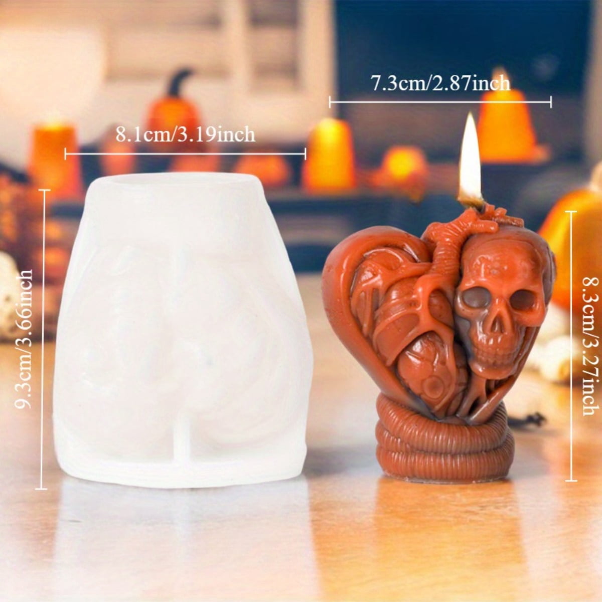 4 Pieces of Halloween Mechanical Heart Scented Candles, A Strange Skull Heart Silicone Mold - Used for Creating Mechanical Heart Design Molds for Halloween Decorations