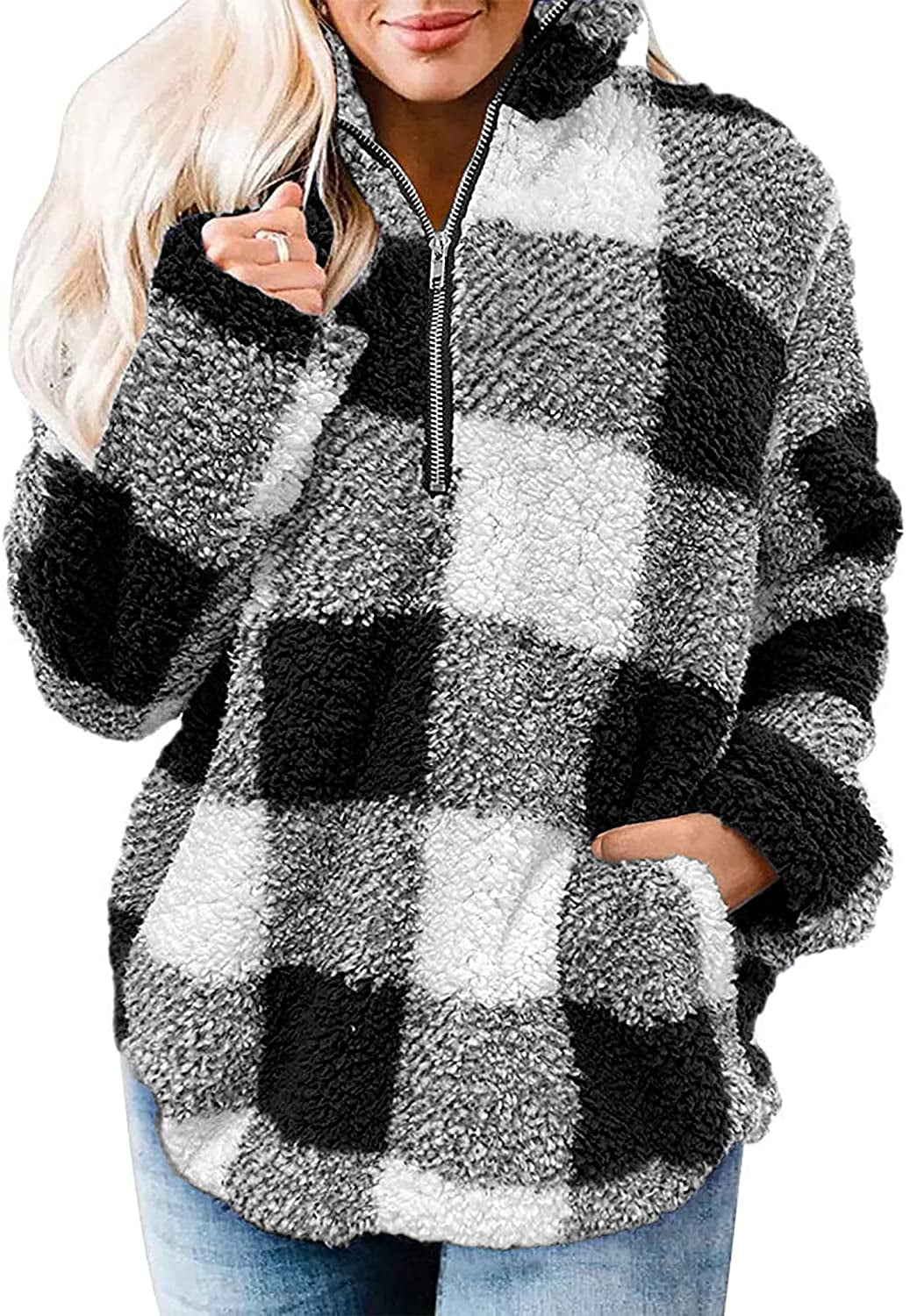 Women's Plaid Sherpa Fleece Zip 