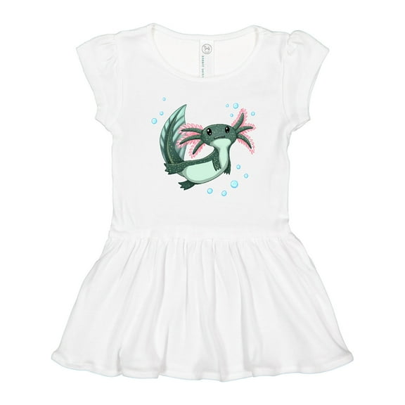 Inktastic Cute Axolotl swimming with bubbles Girls Toddler Dress