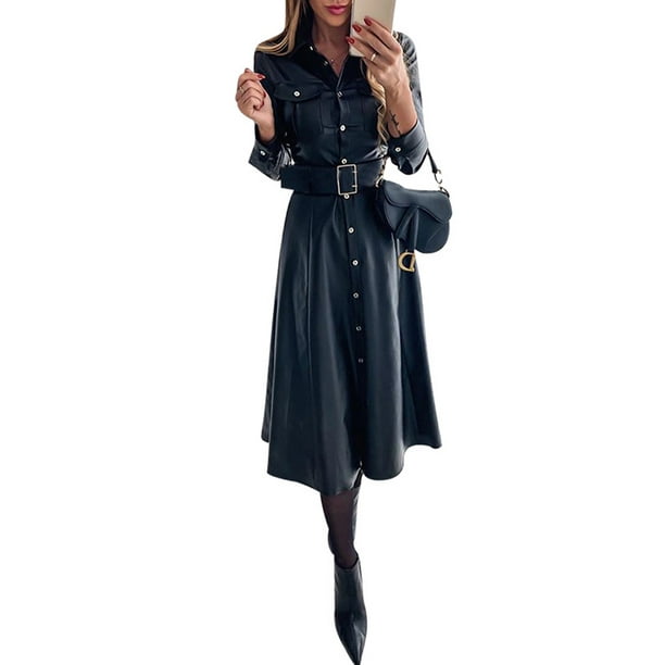 pu belted shirt dress