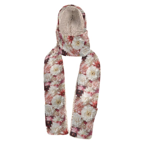 BZSMCE Warm Fleece Hood Scarf Wrap Spring’s Tender Bloom Pattern