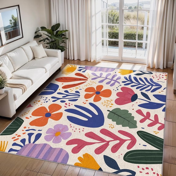 Colorful Botanical Floral Area Rugs, Abstract Flower Carpet, Washable Non Slip Low Pile Soft Rug for Living Room Bedroom Home Decor Mat 2ftx3ft