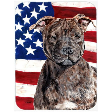 

Staffordshire Bull Terrier Staffie With American Flag USA Glass Cutting Board - Large