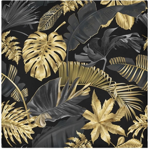 Cloth Napkins Set of 6 Gold Black Tropical Leaves Printed Decorative Polyester Dinner Napkins Soft Comfortable Reusable Table Cloth Napkins for Family Dinner Banquet Wedding Festivals Party, 20x20in