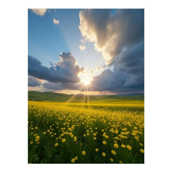 Diamond Art Kit for Adults, Sunlit Field Yellow Flowers Serenity Diamond Painting for Adults Beginners, DIY Diamond Art Painting Kits, 5D Diamond Painting Crafts for Home Decor 12x16 Frameless