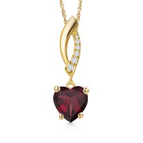 Gem Stone King 2.03 Ct Red Rhodolite Garnet G/H Lab Grown Diamond 14K Yellow Gold Pendant with Chain