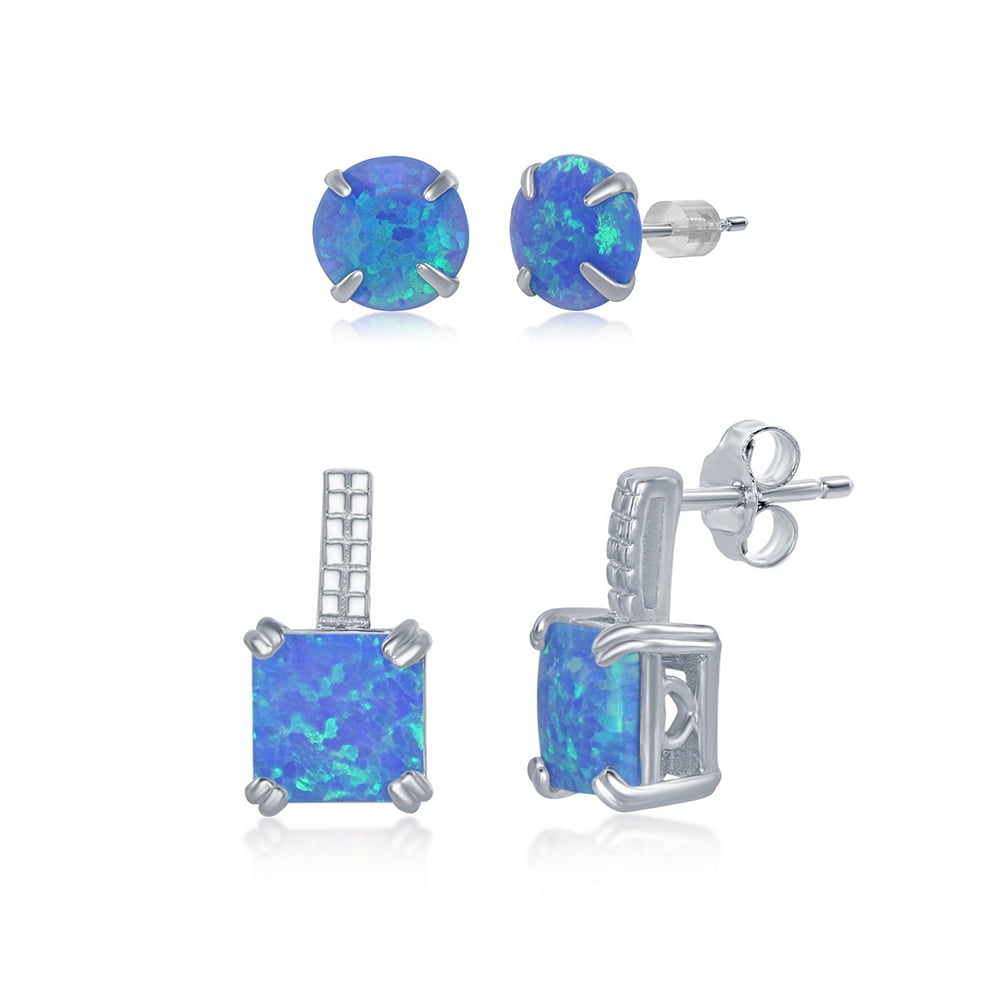 Beaux Bijoux Sterling Silver Square Natural Larimar Stone High Polish 16+2 Necklace