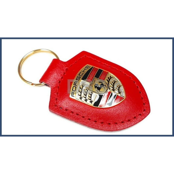 New Genuine Porsche Leather Crest Key Fob Red Keyring Chain Ring OE WAP0500920E