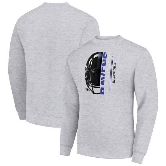 Men's Starter Heather Gray Baltimore Ravens Half Helmet Team Graphic Tri-Blend Fleece Pullover Sweatshirt