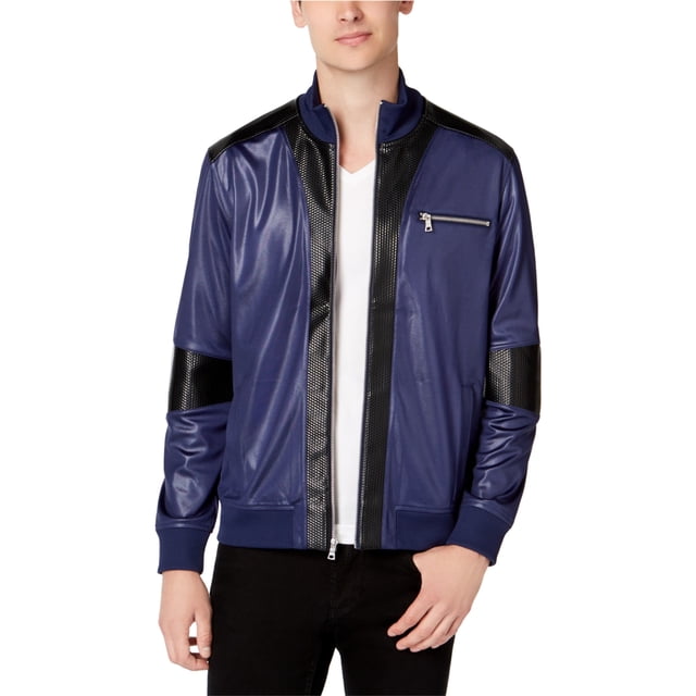 INC - Chaqueta con ribete de piel sintética para hombre, azul, XX-Large