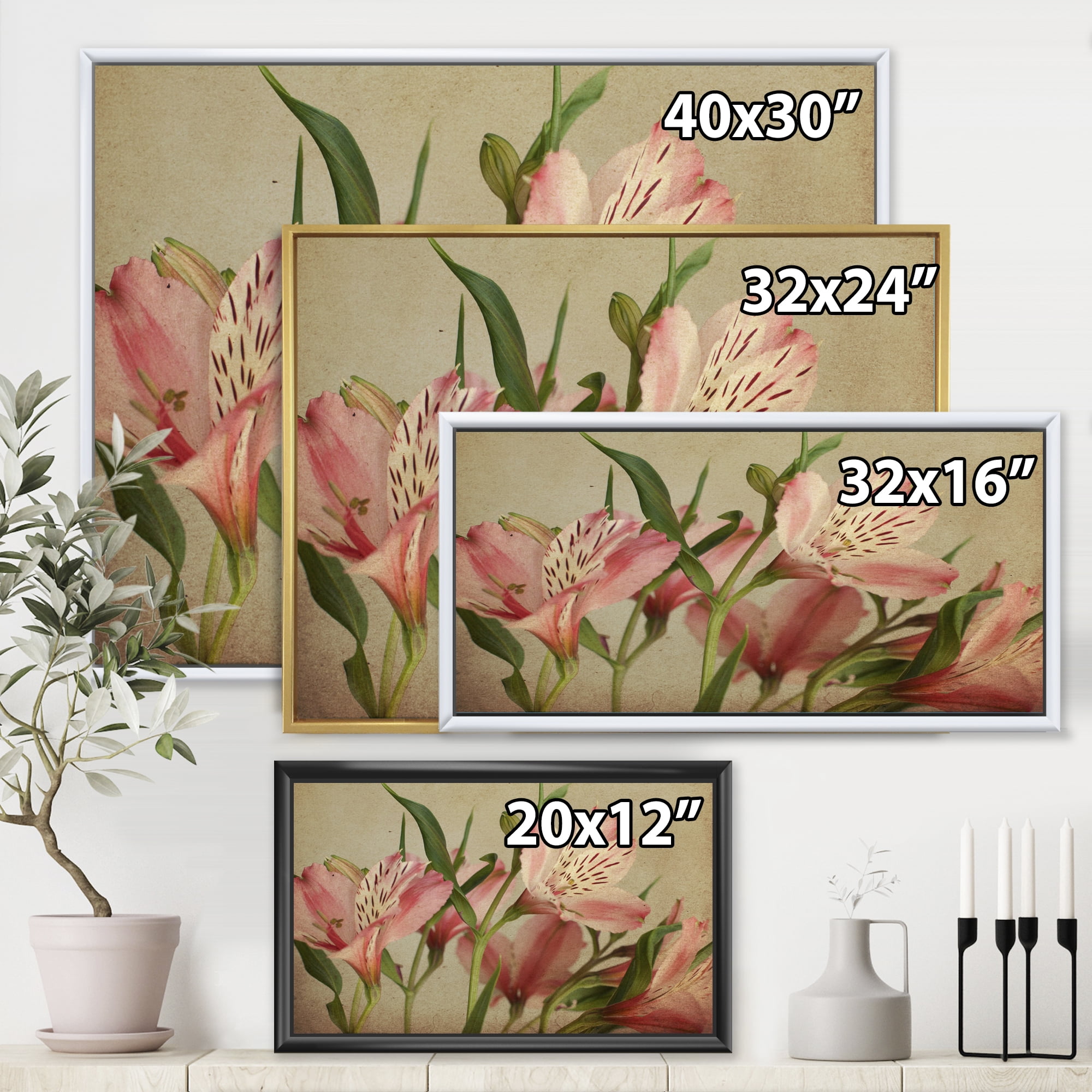 Designart 'Alstroemeria Flower Retro ' Traditional Framed Canvas Wall Art Print
