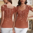 thumbnail image 7 of Zwiiyzr Women's T-Shirt Square Neck Cold Shoulder Printed Floral Short Sleeve Blouse Coffee (2XL), 7 of 7