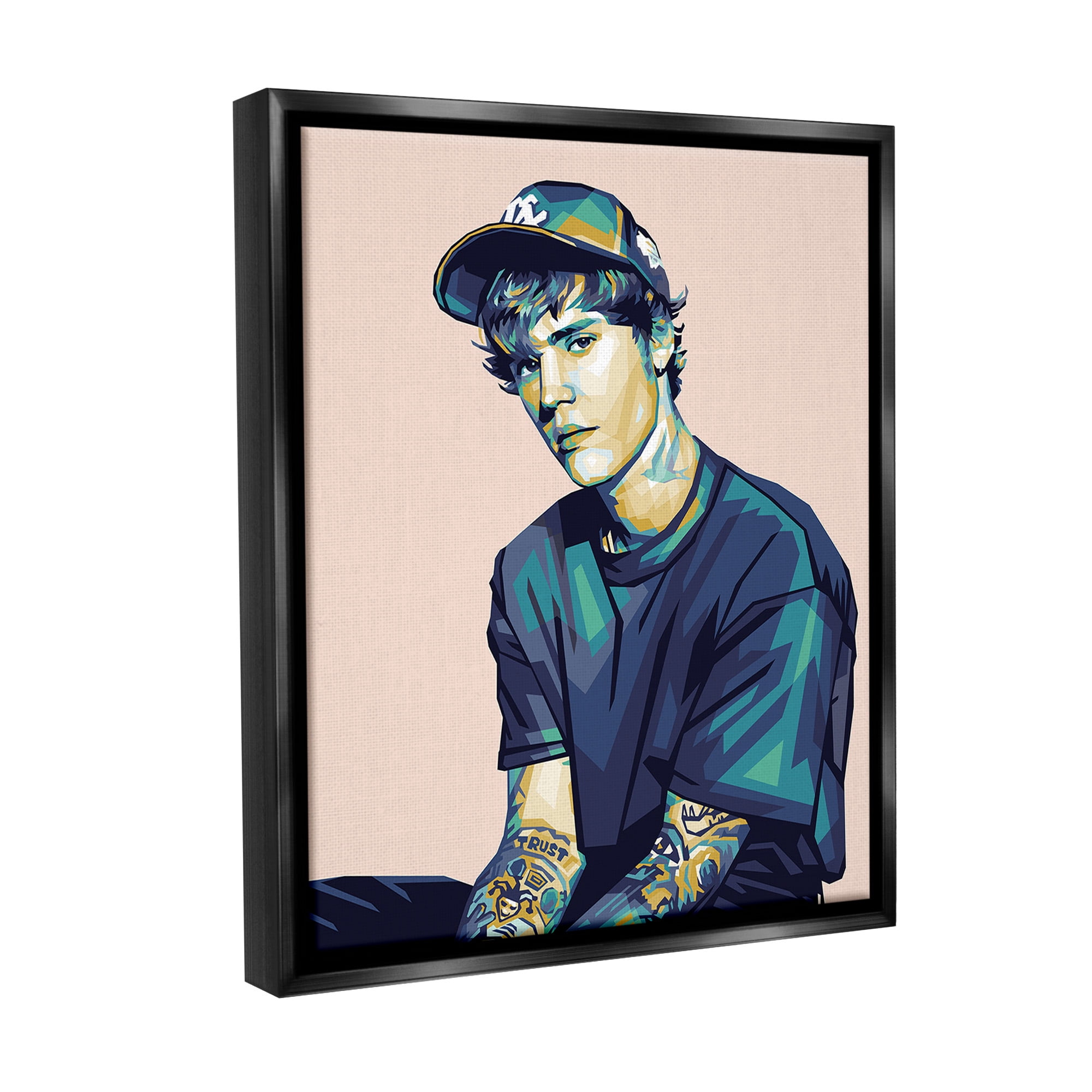 Stupell Industries Justin with Peach Hues Abstract Painting Black Floater Framed Canvas Art Print Wall Art, 25 x 31