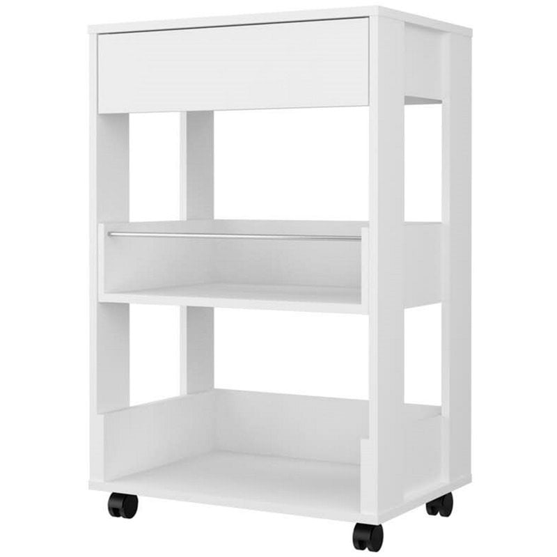 Pemberly Row Modern Wooden Kitchen Rolling Cart in White Veneer