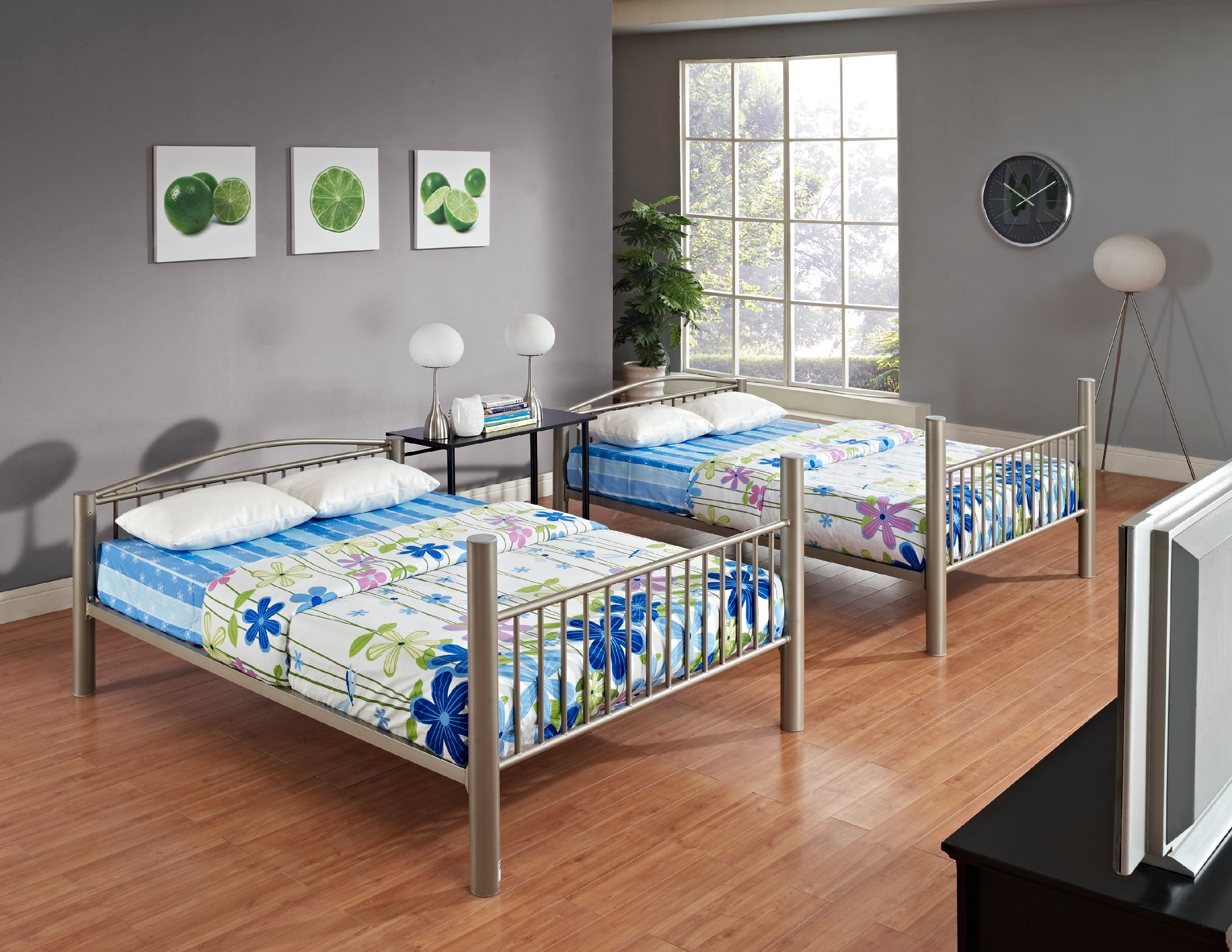 Powell Kalmia Heavy Metal Kid's Full over Full Convertible Bunk Bed with Built-In Ladder, Pewter