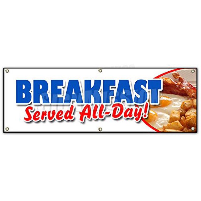 72" Breakfast Served All Day Banner Sign Bacon Eggs Pancakes Waffles Grits