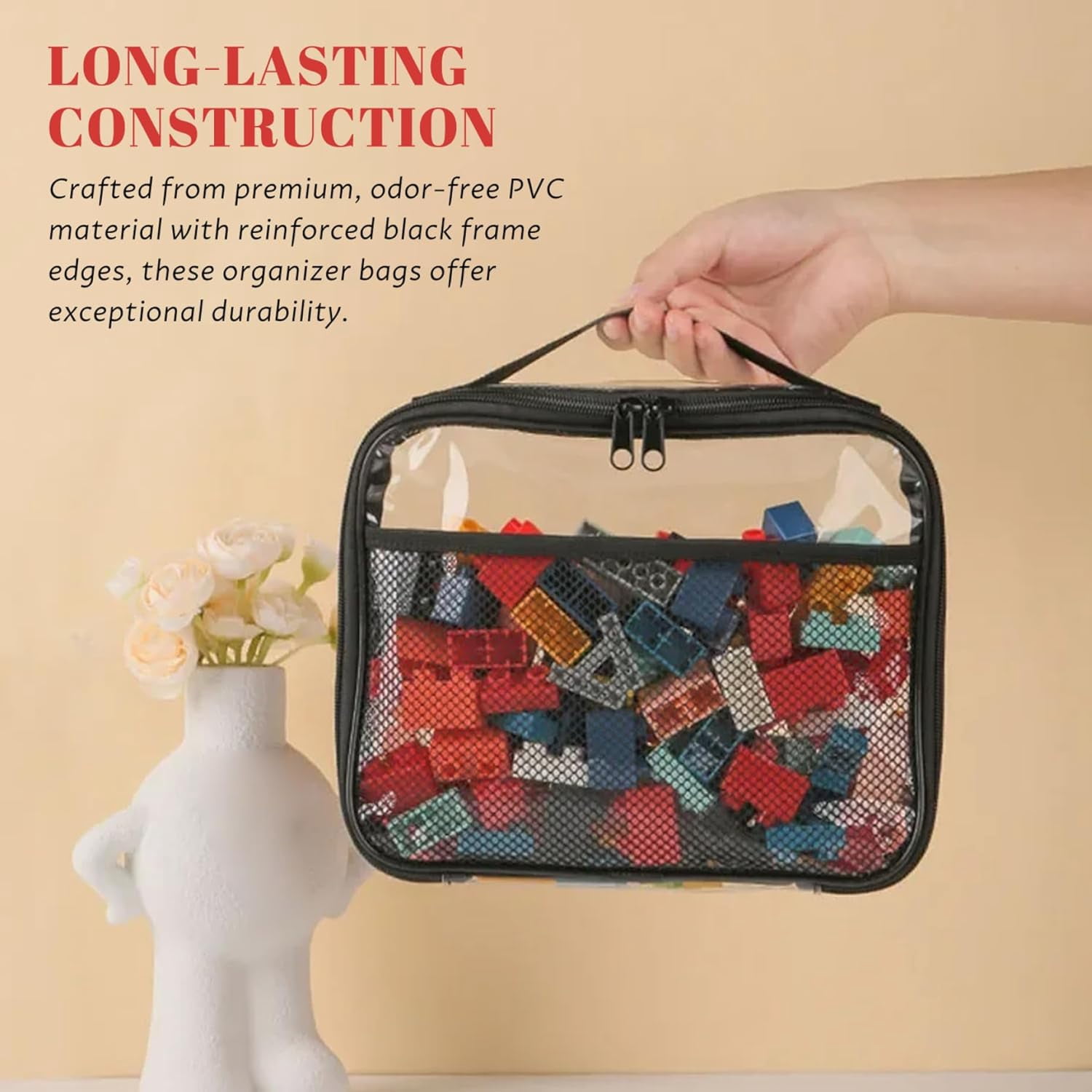 Toy Organizer Bags 4Pcs Toy Storage Bags, Clear PVC Waterproof Organizer with Zipper, Multi-Purpose Storage Containers for Board Games, Puzzles, Books