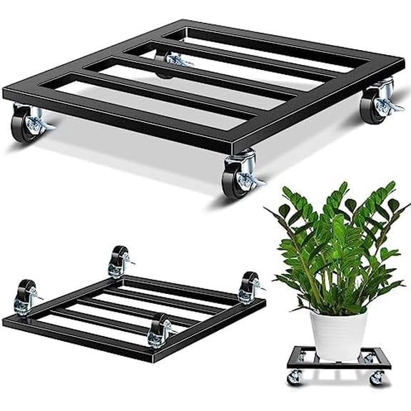 20 Inch Metal Plant Stand with Lockable Wheels Heavy Duty Rolling Stand 350lb Square Roller Base Potted Plant Dolly for Outdoor Indoor Patio Planter Large Succulent Flower Pot Cart$$Garden & Patio