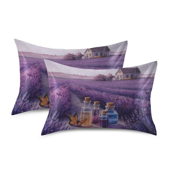 Silky Satin Standard Pillowcases For Hair And Skin Lavender Fields with Butterfly