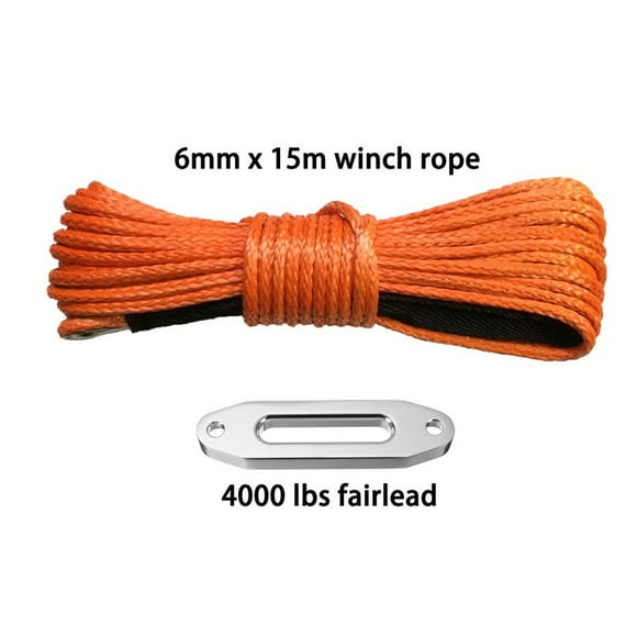6 mm*15 m avec Ligne de Treuil de VTT Fairlead de 4000 Lb, Corde Tout-Terrain, Corde de Treuil Synthétique 6 mm, Câble de Treuil de Bateau, Accessoires de Treuil UTV, Facile à Utiliser