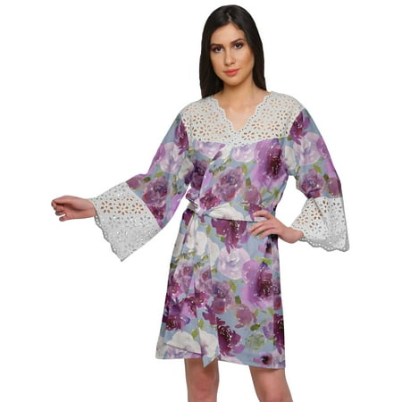 

Moomaya Cotton Robe Plus Size Women Dressing Gown Printed Nightwear With Lace