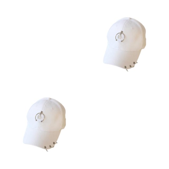 Guardoinrt Adjustable Belt Baseball Cap With Ring Decor Stay Fashionable And Comfortable Semi-ring White 2Set