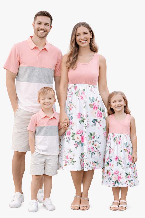 Men Shirts Short Sleeve Polo Shirts Graphic Tees Color Block Family Matching Casual Summer Tops, Pink, Men L