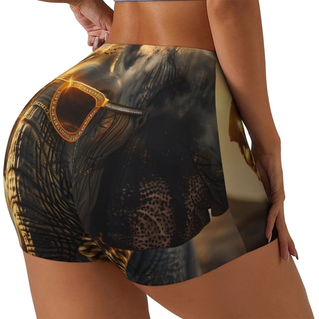 Balery Cool Sunglasses Elephant Art Pantalones cortos de entrenamiento estampados para mujer, sin costuras, ajustados, para gimnasio, yoga, correr, deportes, ejercicio activo, fitness.-Large