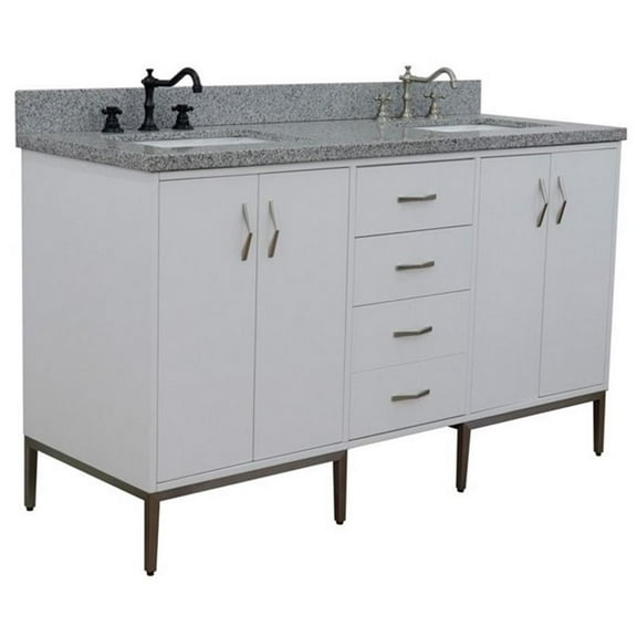 Tivoli 61" Double Rectangle Sink Vanity in White/Gray Granite Stone