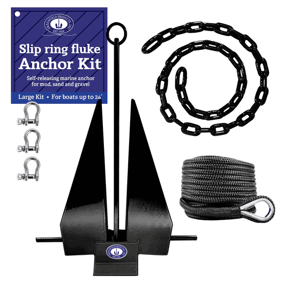 Greenfield Slip Ring Fluke Anchor Kit, Black, 100 ft Rope, Chain, Shackles