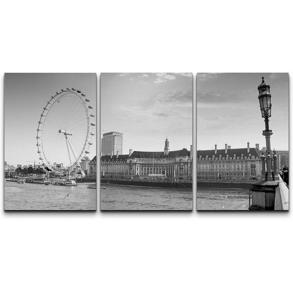 wall26 Canvas Print Wall Art Set Black & White London Aquarium & Westminster Bridge Architecture & Maps Building Global Relax/Calm for Living Room, Bedroom, Office - 16"x24"x3 P