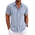 thumbnail image 1 of Camisa COOFANDY de lino casual de manga corta, azul claro, 1 of 5