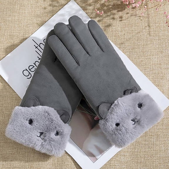 Herrnalise Gloves For Cold Weather Warm Keep Cold Proof Warm Touchable Screen Winter Thickening Knitting Plush Glove Gifts for Women