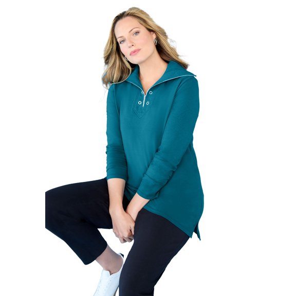 Catherines Women's Plus Size Suprema Studio Half-Zip Grommet Pullover