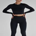 thumbnail image 2 of Ladies‘ Thumb Hole Long Sleeve Yoga Shirt with Cropped Design for Workouts, 2 of 6