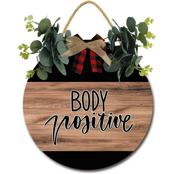 Eveokoki 12" Rustic Sign Body Positive Sign Door Decor Wooden Front Door Hanger Wall Art Door Hanging Fall Winter Farmhouse Indoor Outdoor Home Porch Yard Decor