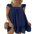 thumbnail image 1 of POINTERTECK Women Summer Mini Dress Fly Sleeve Square Neck Solid Color Loose Ruffle Dress, 1 of 9