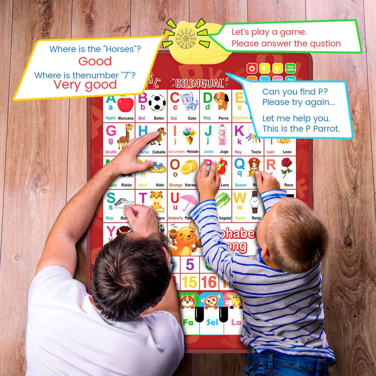 Bilingual Educational Talking ABC Poster – Interactive Learning Wall Chart with Music, Preschool STEM Toy, Best Birthday Gift (Red)