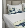 thumbnail image 2 of Ambesonne Japanese Fitted & Top Sheet Set with Shams, Ocean Surfing Aquatic, Dark Blue White, 2 of 4