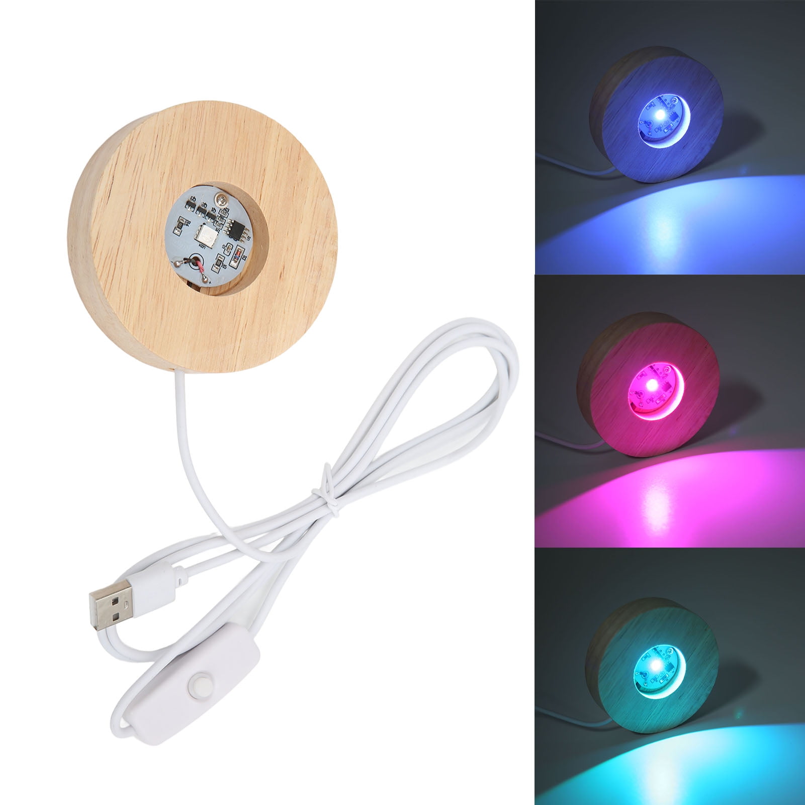 Base de Luz Led Interfaz Material USB de Madera de Roble Redondo 8 cm ...
