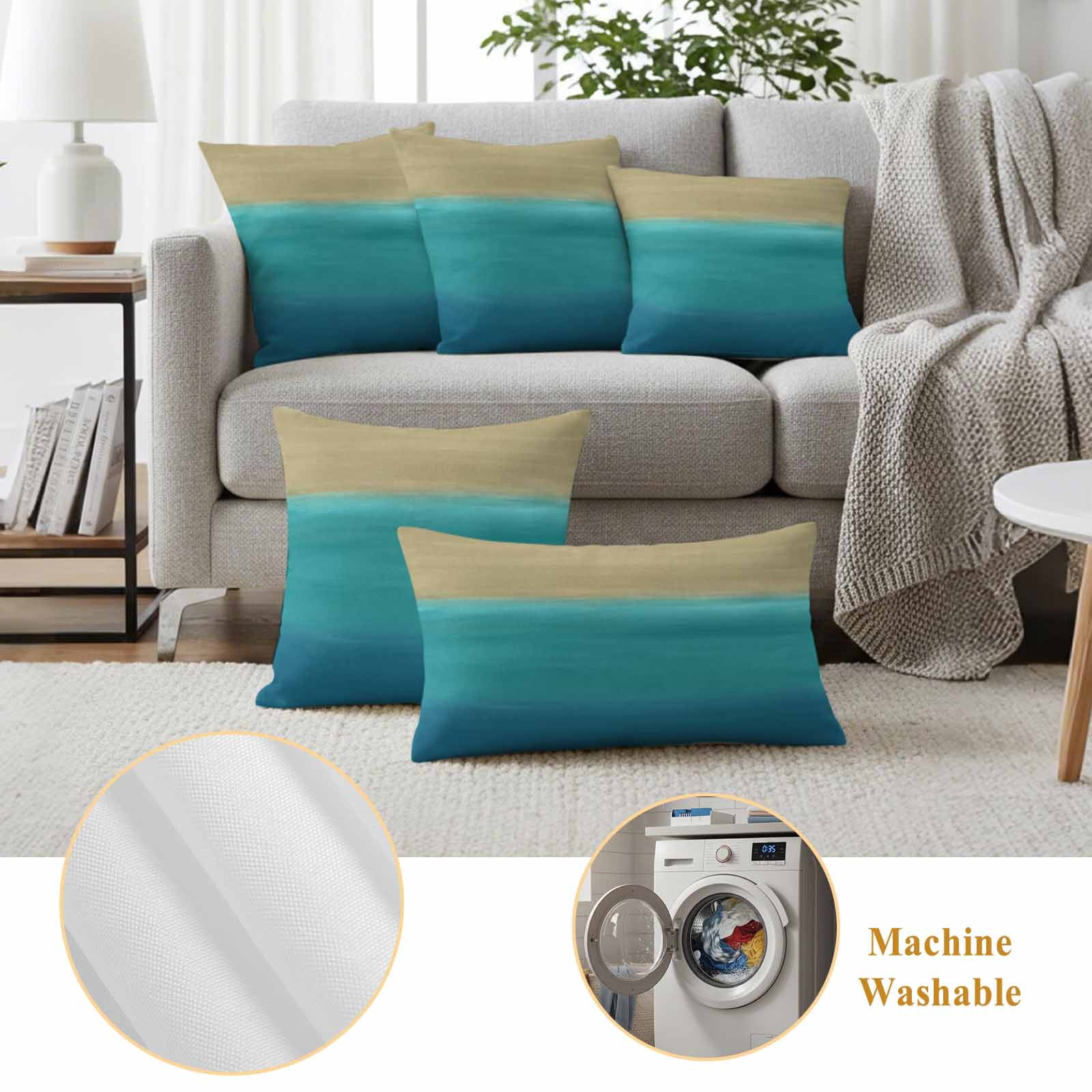 Teal Blue Ombre Outdoor Waterproof Pillow Covers, Modern Abstract Gradient Art Decorative Square Throw Pillowcase Sofa Cushion Sham for Patio/Couch/Chair, 24"x24" 2 Pack